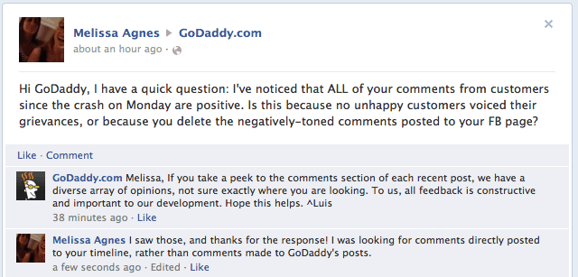 godaddy customer comment