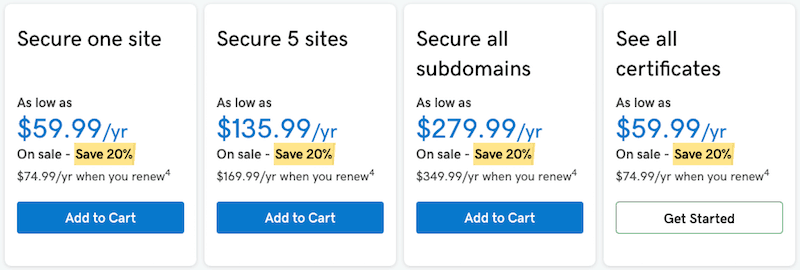 godaddy ssl pricing