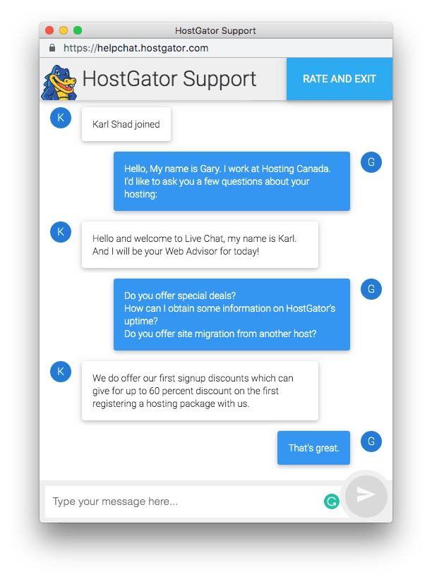 hostgator chat support