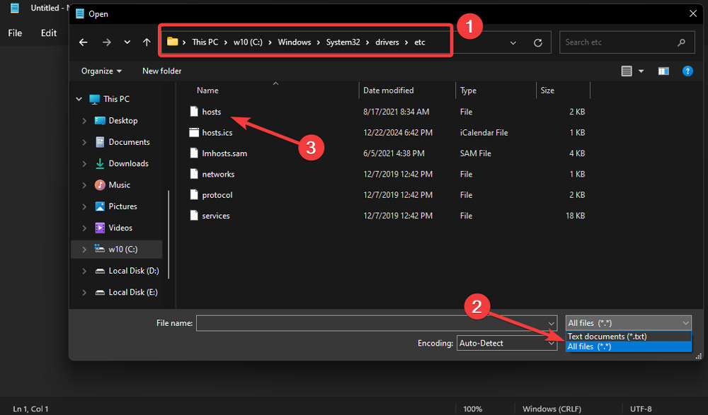 Open Hosts file in System32