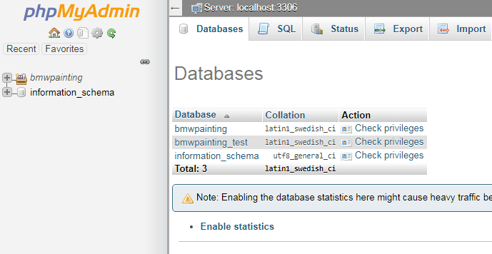 Data Base Checking in PhpMyAdmin Dashboard