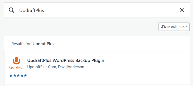 search updraftplus plugin 