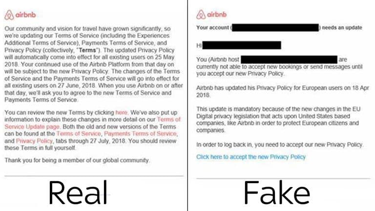 real fake email phishing air bnb