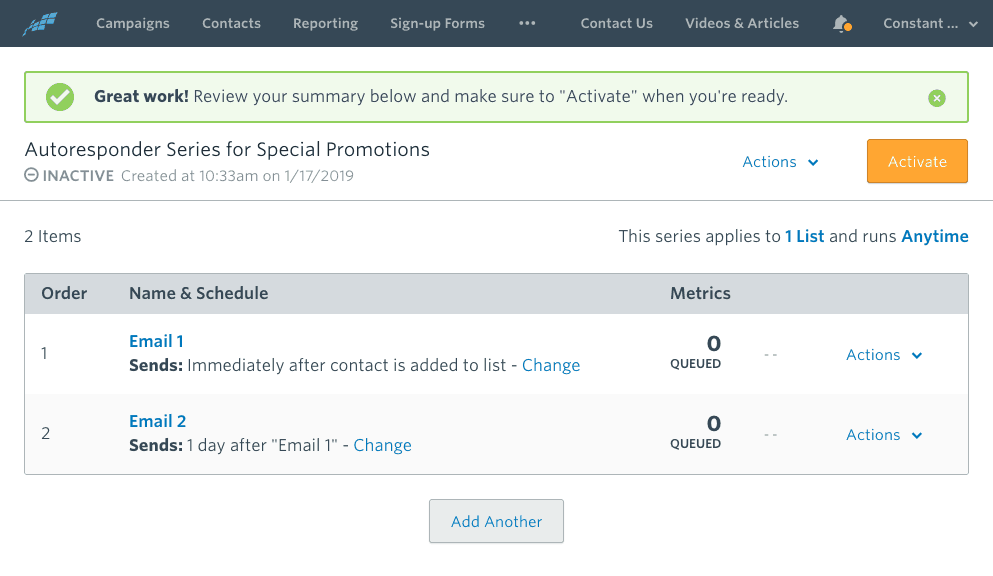 Constant Contact Dashboard