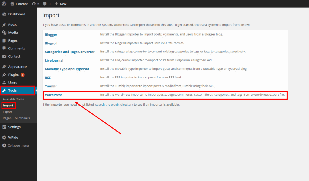 Import WordPress