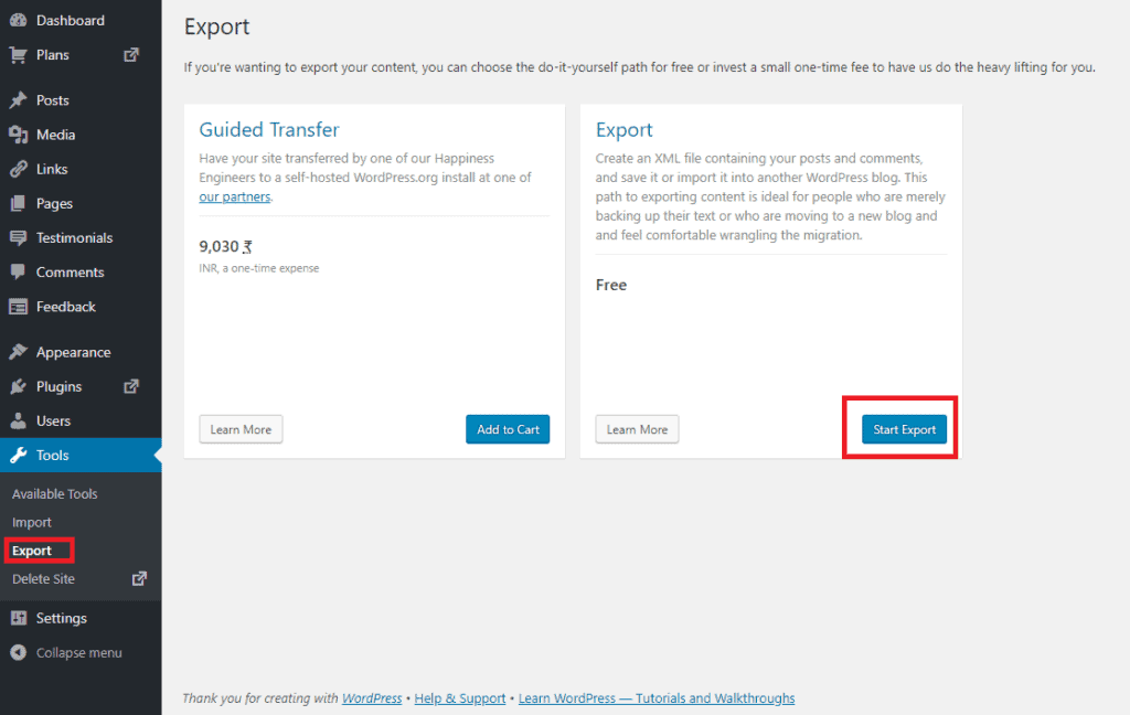 WordPress Export