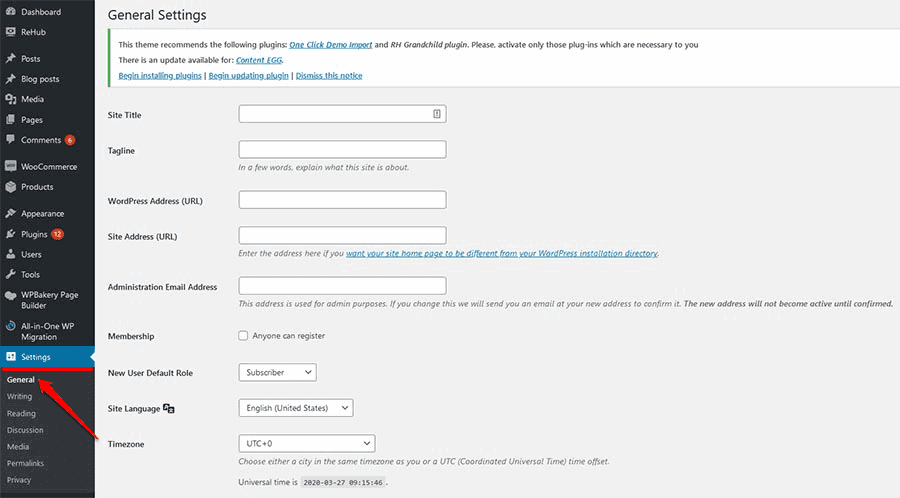 Wordpress General Settings