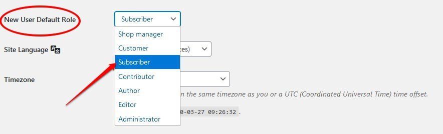 Wordpress User Default Role