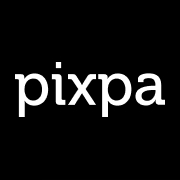 pixpa logo white font on black square