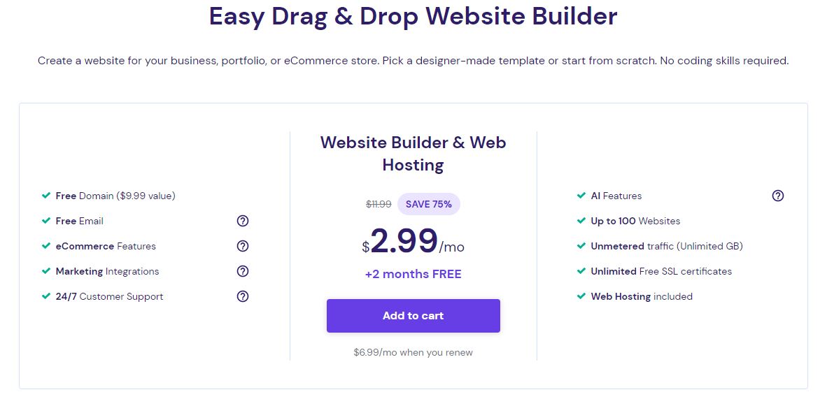 Hostinger Website Builder pricing