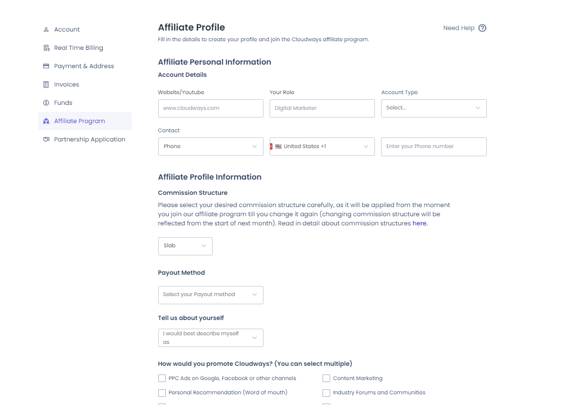 Cloudways affiliate profile